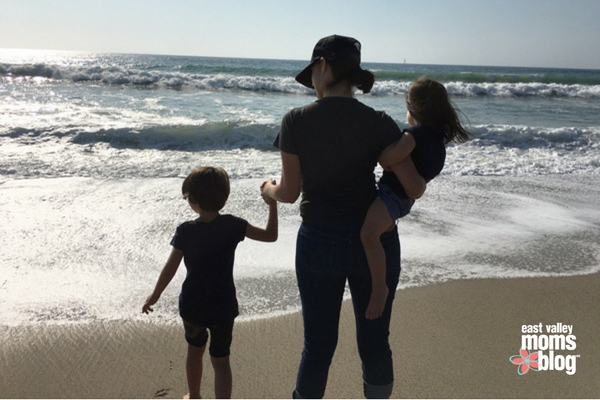 Mom and daughters on the beach