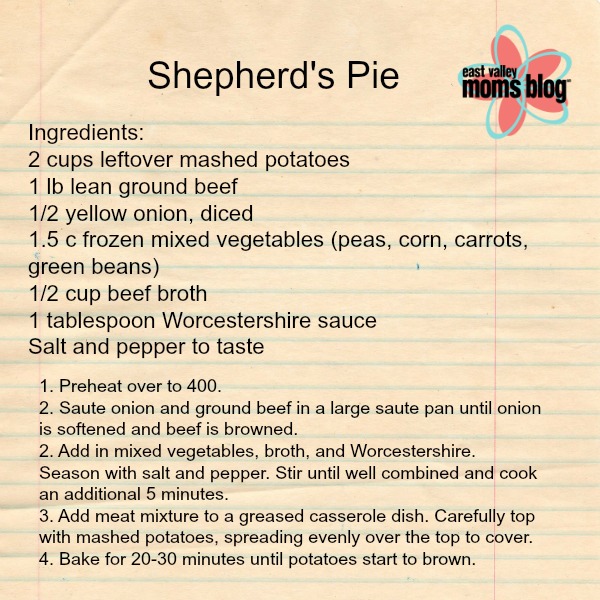 Thanksgiving Leftover Make Over- Shepherds Pie | East Valley Moms Blog 