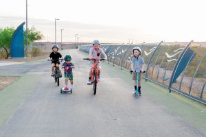 protected pathways across Mesa for biking, scooters, stroller run